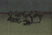 Frederic Remington Night Halt of Cavalry (mk43) oil on canvas